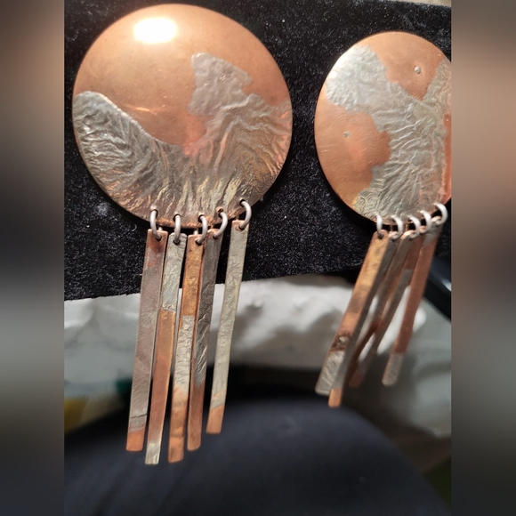 Signed Artisan Vintage Copper Eagle Dangle Earrings Southwestern‎ Boho